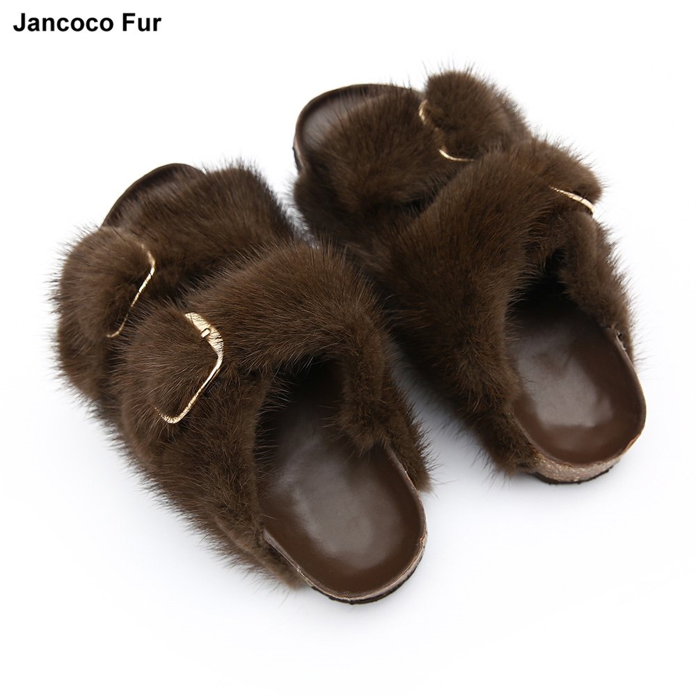 2021 High Quality Luxury Real Fashion Furry Mink Fur Slides Slippers For Women