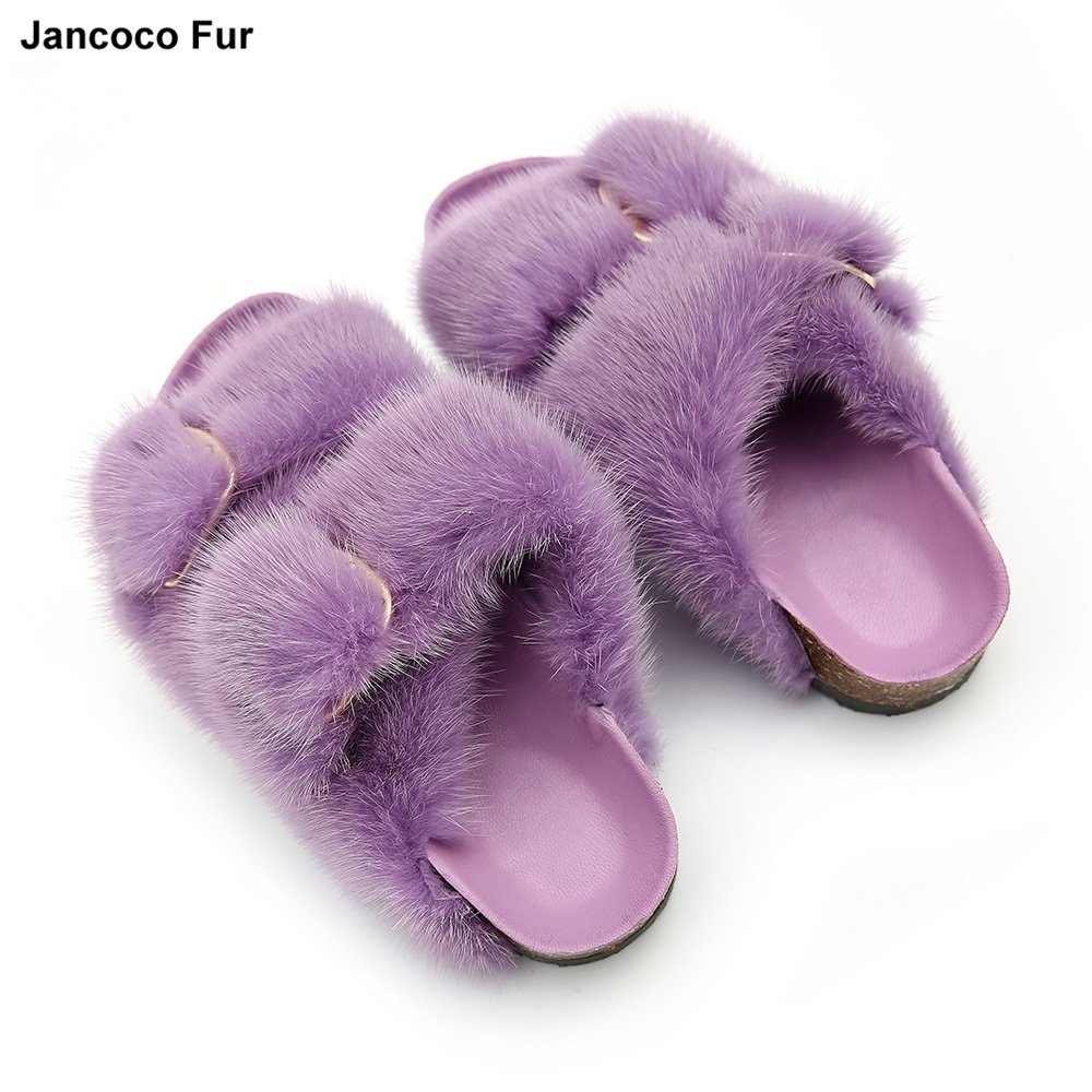 2021 High Quality Luxury Real Fashion Furry Mink Fur Slides Slippers For Women