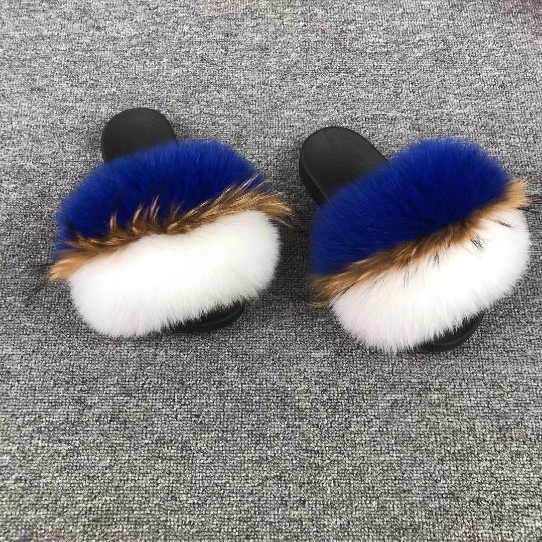 Wholesale customized women kids fur slides slippers faux fur women slippers in stock