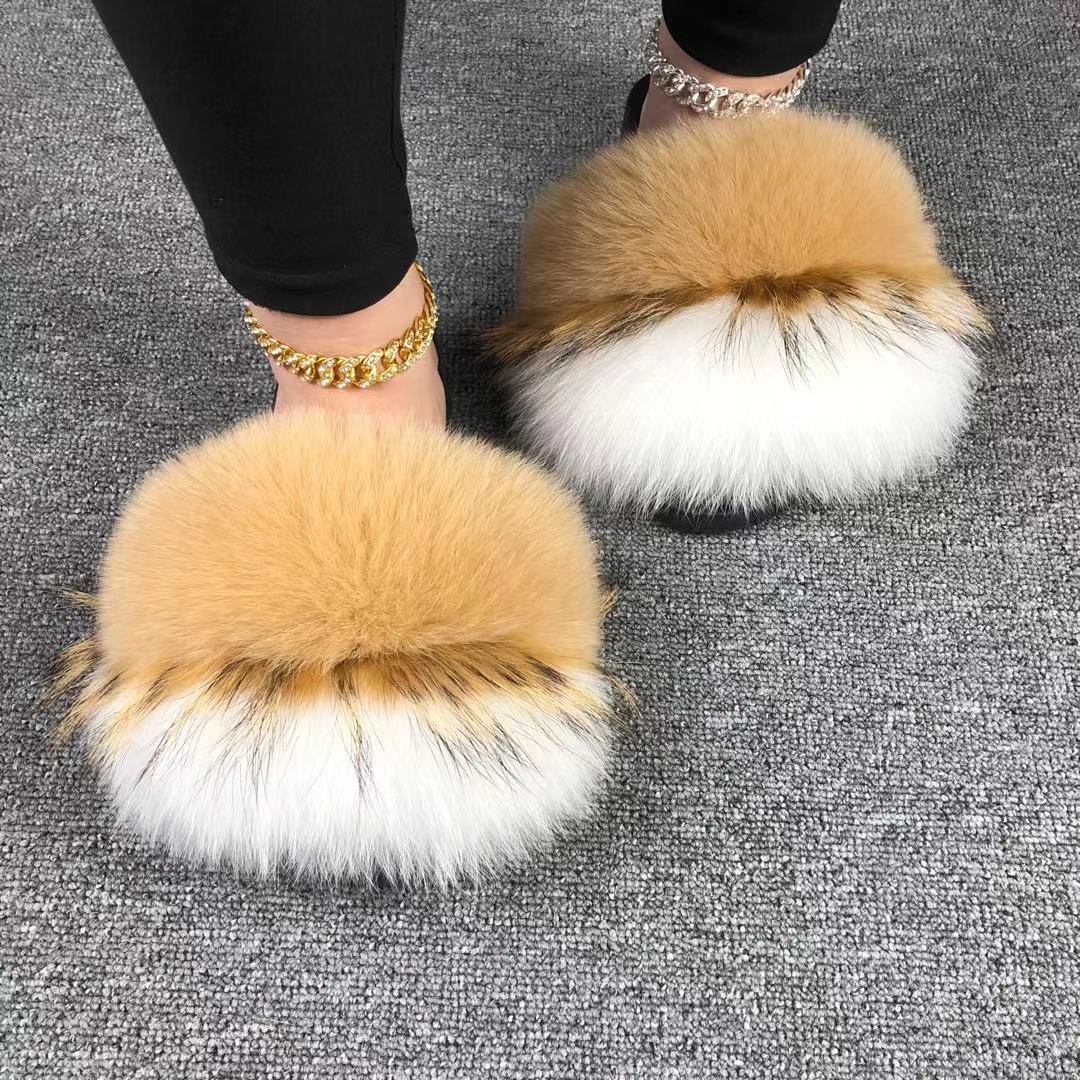 Wholesale customized women kids fur slides slippers faux fur women slippers in stock