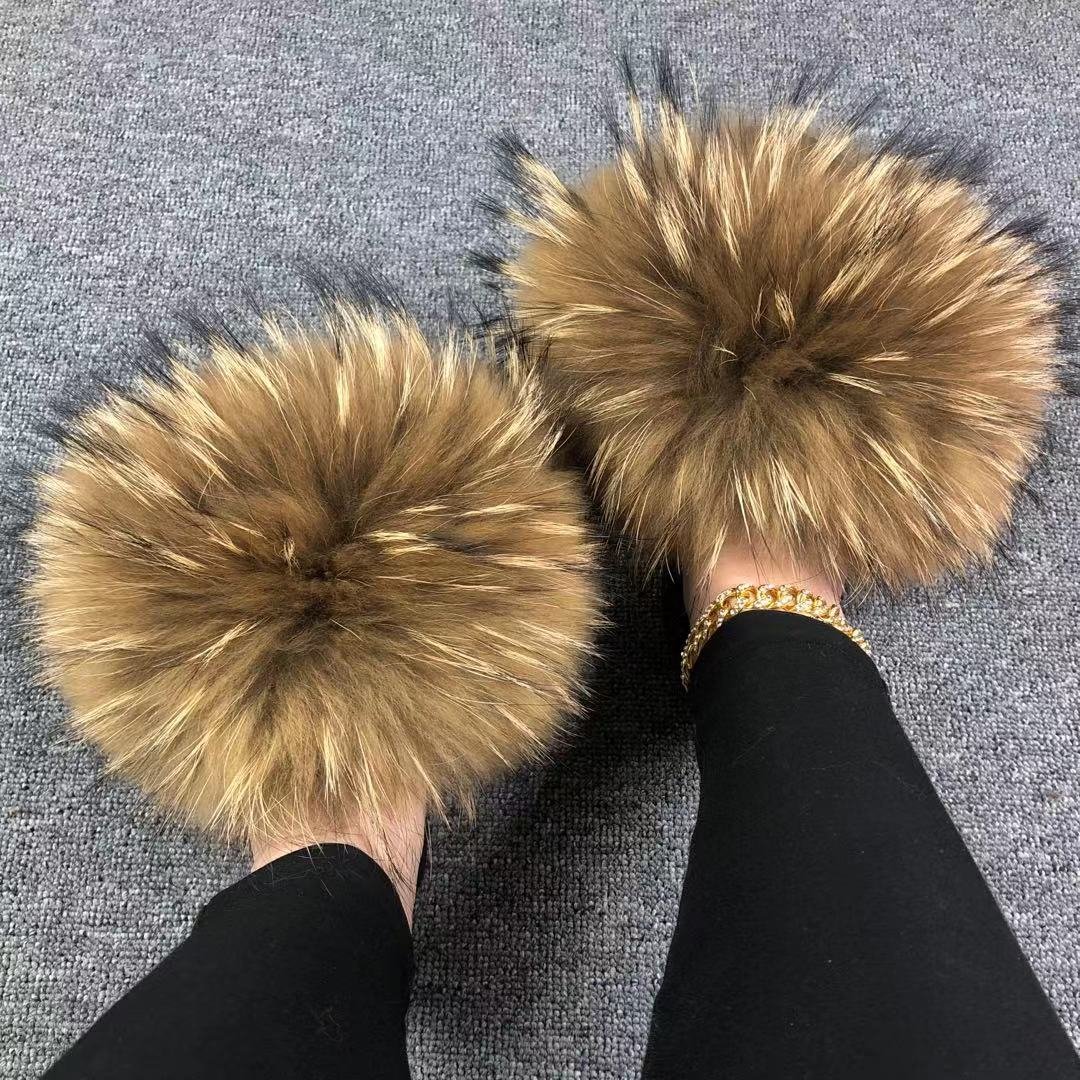 Wholesale customized women kids fur slides slippers faux fur women slippers in stock