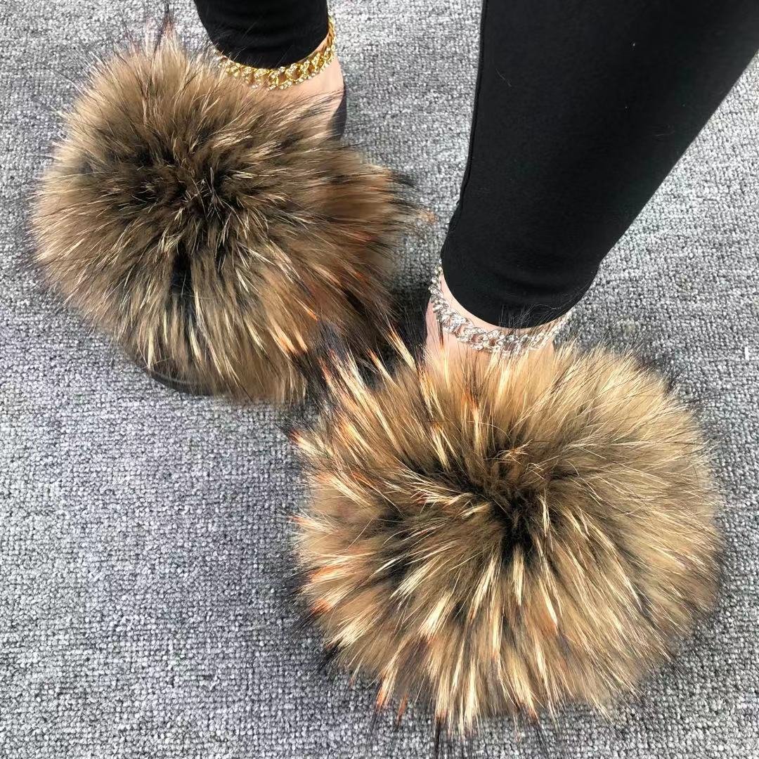 Wholesale customized women kids fur slides slippers faux fur women slippers in stock