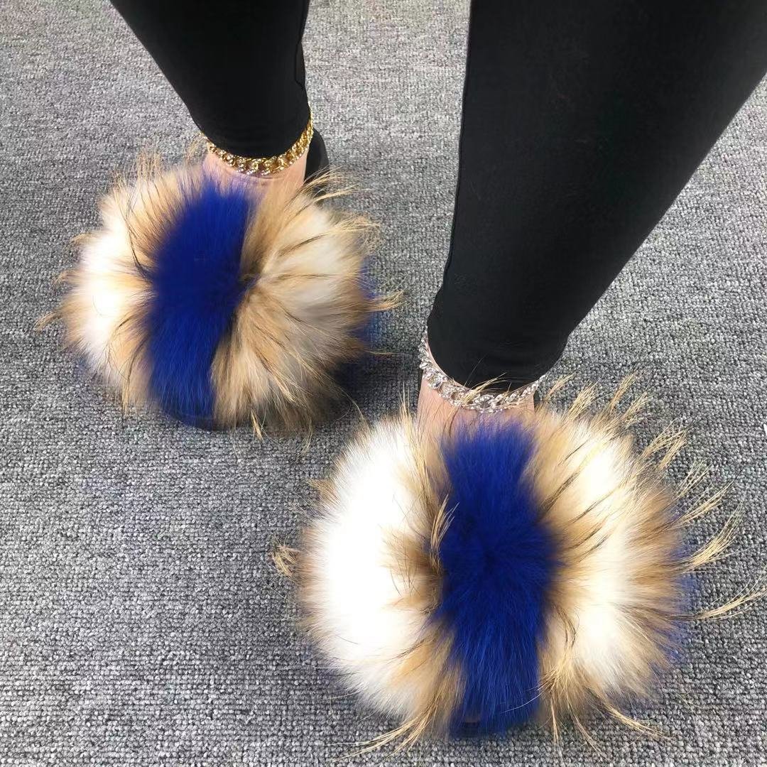 Wholesale customized women kids fur slides slippers faux fur women slippers in stock