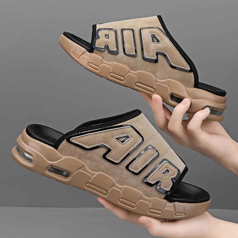 2024Latest Summer Leisure Air Cushion Anti Slip Men's Sandals Outdoor Versatile Fashion Artificial Leather Beach Shoes Size39-44