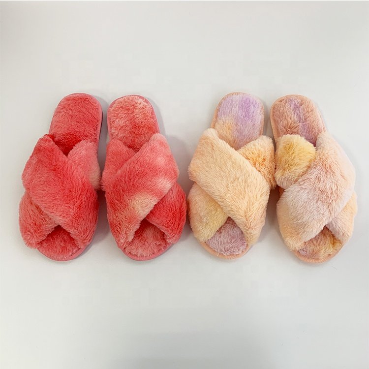 2020 new style plus size fashion shoes solid flat daily sleepwear fur women's slippers cross colourful sandals pretty slides