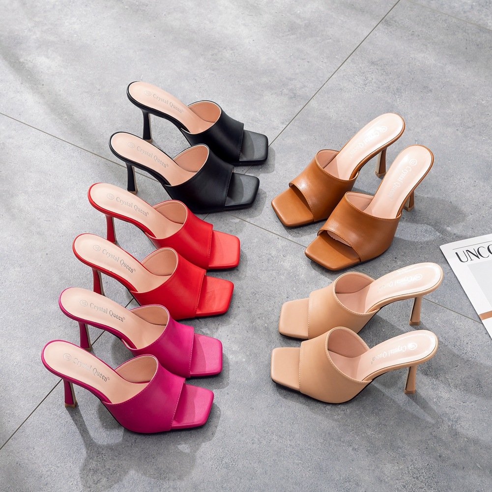 2022 new fashion ladies high heeled sandals girls pumps women's stiletto square head heeled sandals slippers