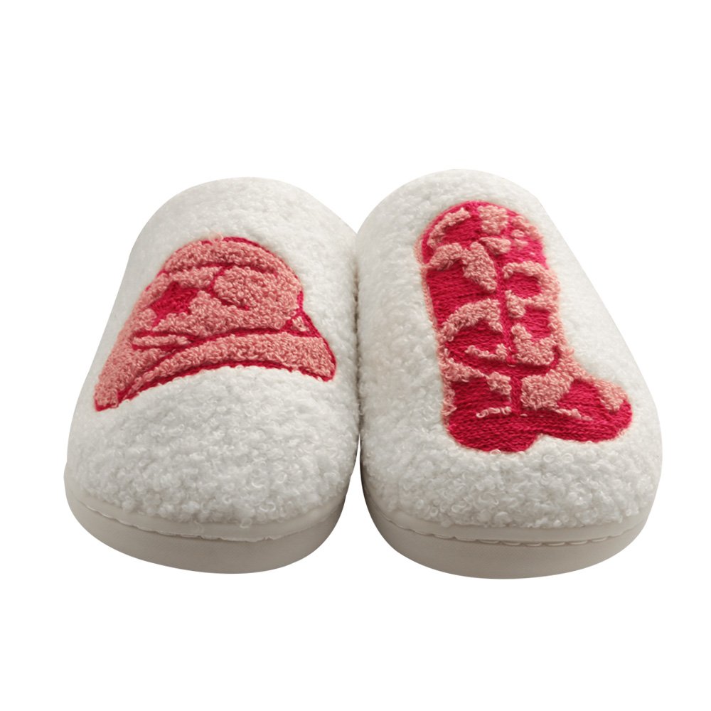 HF 2023 women fashion high quality winter warm Cowboy hat cowboy boot black white slides slippers