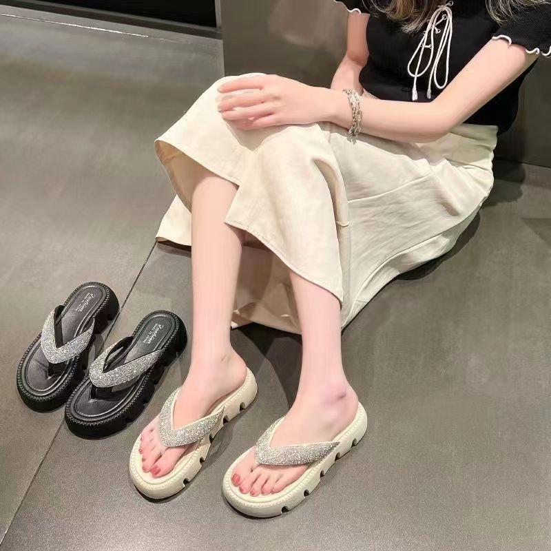 Wholesale 2024 Summer Women's Sandals Thick Soles Slippers High Heels Casual Female Flip Flops Beach slides shoes
