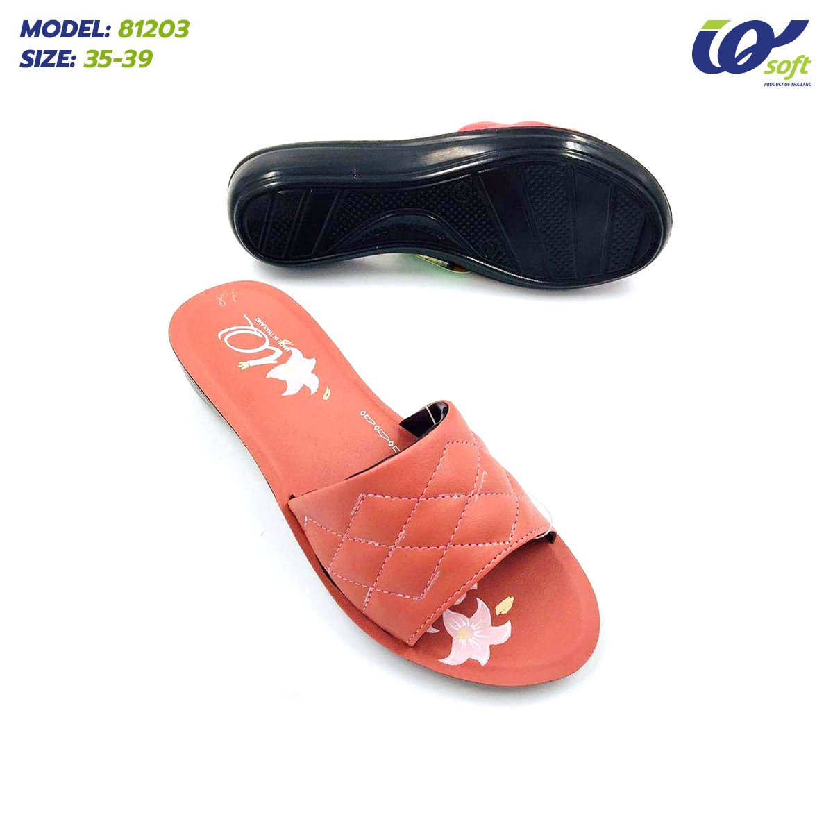 Slide Slippers Comfort Lady PU Sandals High Quality Well-Fitting And Attractive Shoe From Thailand 81203 Made From Poly Urethane