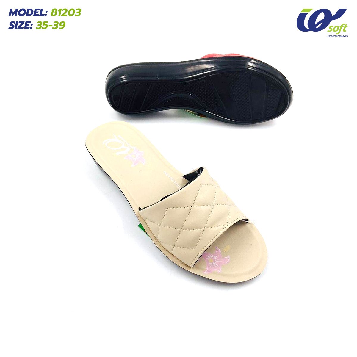 Slide Slippers Comfort Lady PU Sandals High Quality Well-Fitting And Attractive Shoe From Thailand 81203 Made From Poly Urethane