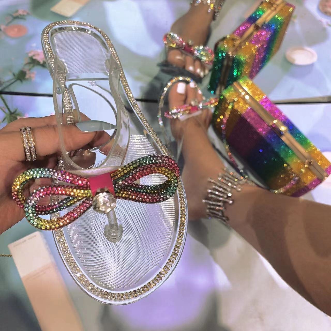 New products pvc slipper sandal ladiesslippers for women rhinestone flip flops slippers Designer slide