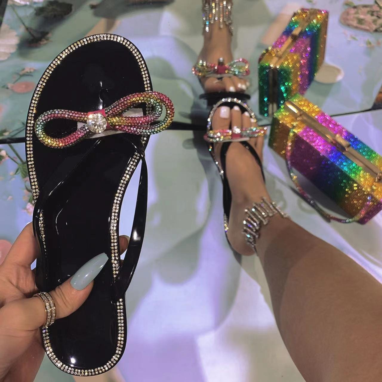 New products pvc slipper sandal ladiesslippers for women rhinestone flip flops slippers Designer slide