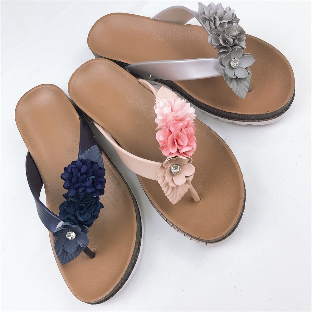 OEM comfortable slides sandals woman pvc wedge flower slipper