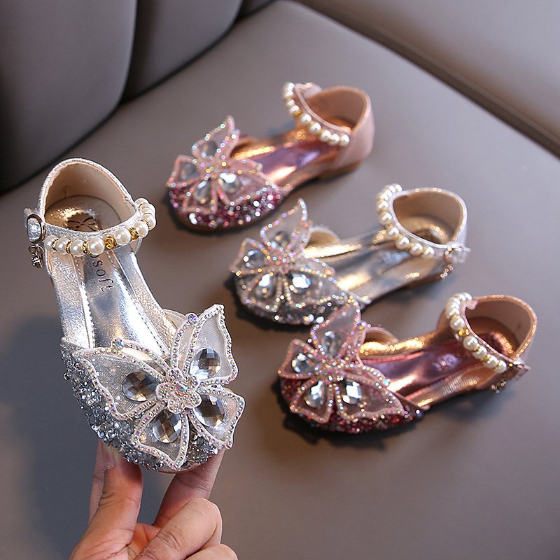 2024 summer high quality Pvc Plastic Pu single Girls shoes Sandals Summer Shoes for Kids children diamond shoes