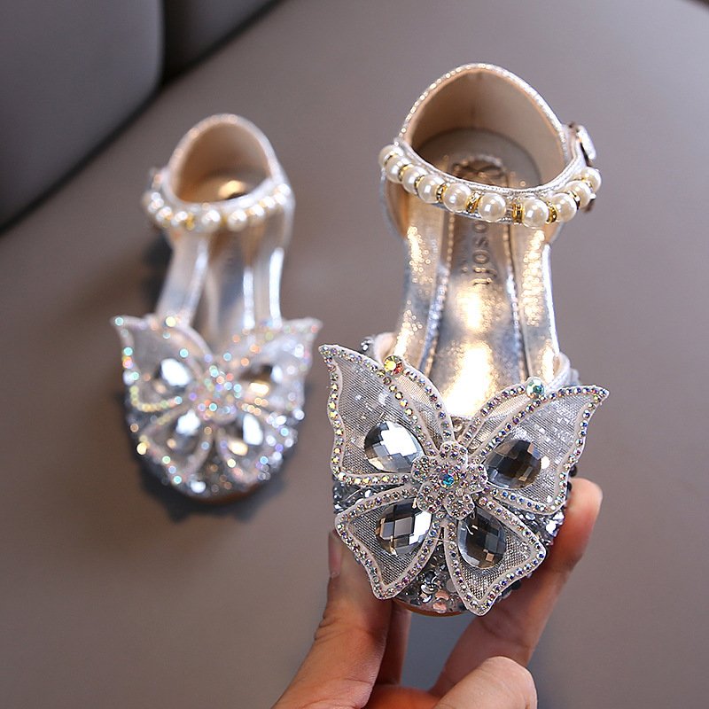 2024 summer high quality Pvc Plastic Pu single Girls shoes Sandals Summer Shoes for Kids children diamond shoes