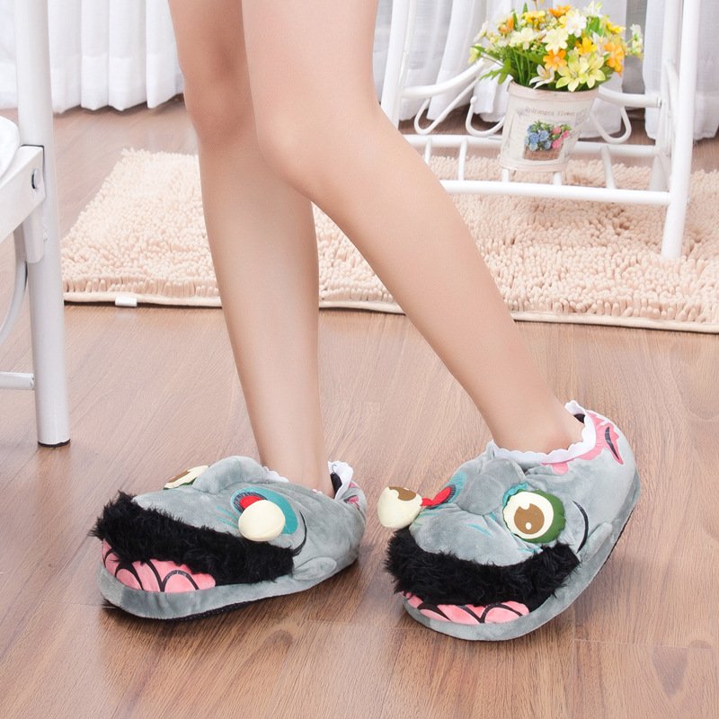 Cute Cartoon Bedroom Indoor Christmas Halloween Winter Warm Fluffy Plush Animal Women Kid Men Cotton House Home Slides Slipper