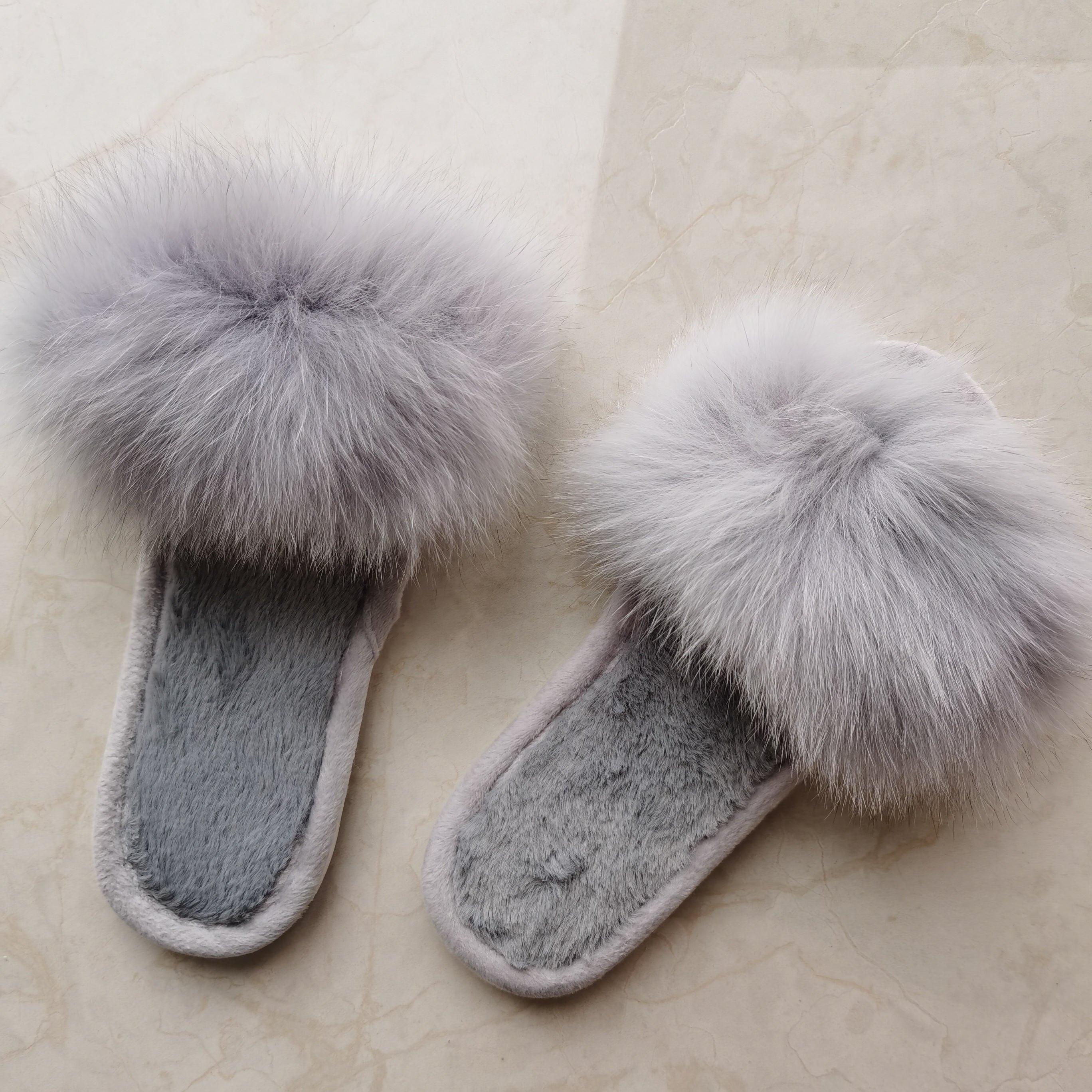 Authentic Fox Fur Slippers Women Real Fox Fur Slides Home Outdoor Furry Flat Sandals Female Cute Luxury Fluffy Shoes