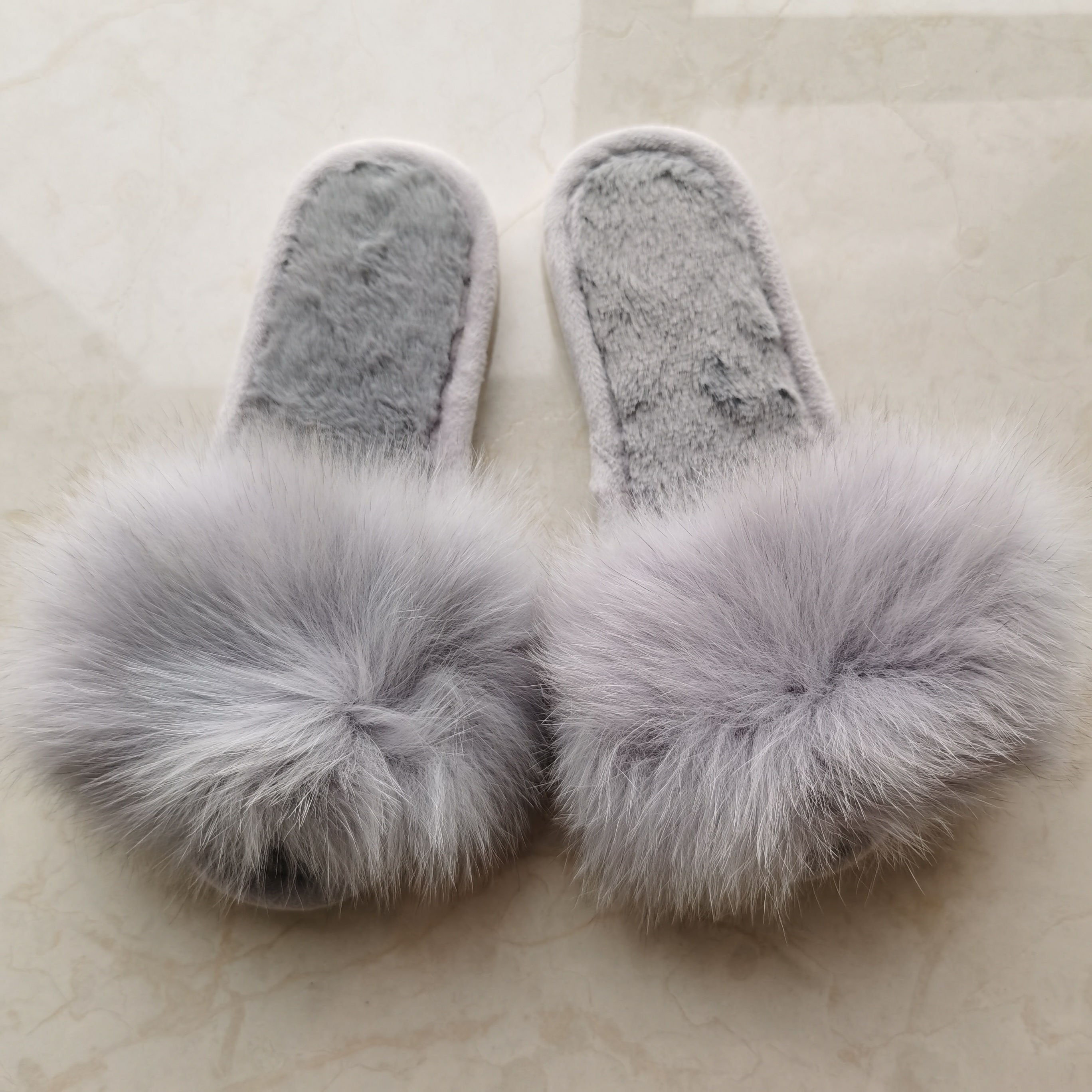 Authentic Fox Fur Slippers Women Real Fox Fur Slides Home Outdoor Furry Flat Sandals Female Cute Luxury Fluffy Shoes