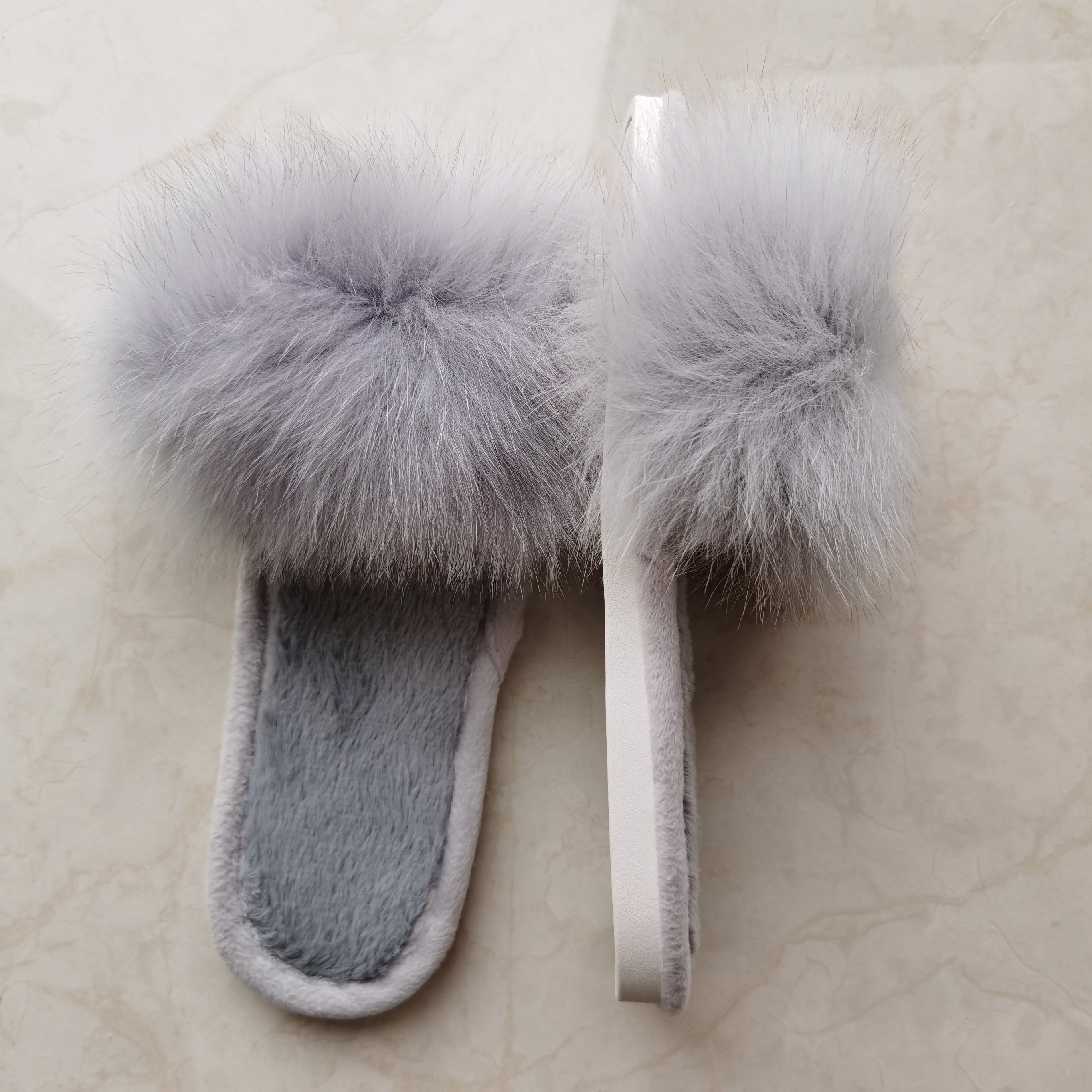 Authentic Fox Fur Slippers Women Real Fox Fur Slides Home Outdoor Furry Flat Sandals Female Cute Luxury Fluffy Shoes