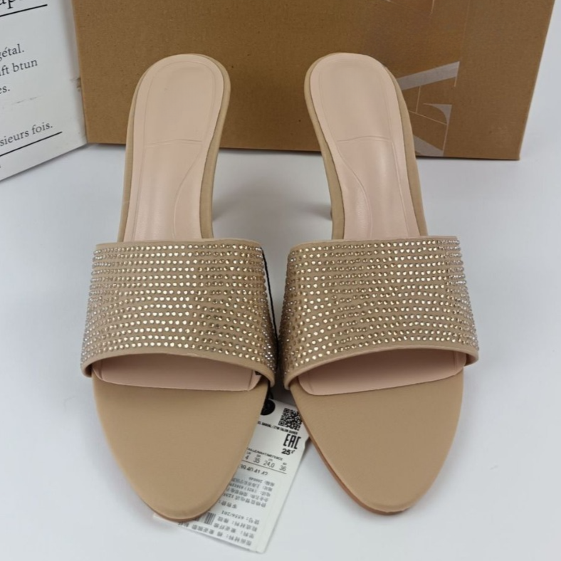 Large Size 42 Famous ZA Shoes For Women 2024 Summer Designer Luxury High Heeled Slippers Rhinestone Outdoor Slides Slippers