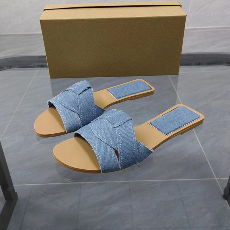 Summer hot sale fashion flat round toe cross casual slippers women shoes outdoor solid color plus size sandals slides&slippers