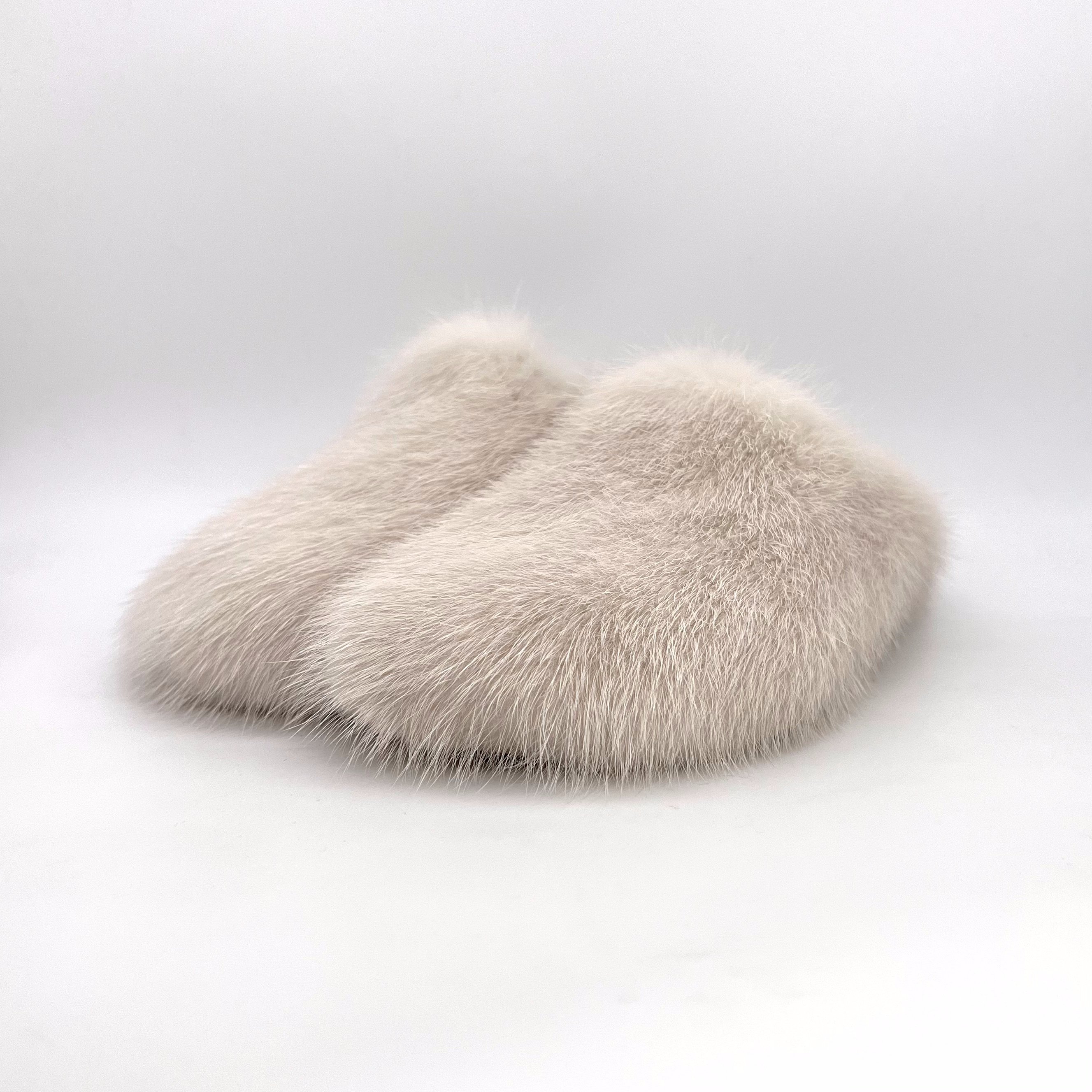 Rushed fur slipper heel Fur Slide Slipper For Woman Summer Crystal Buckle real mink fur slippers slides