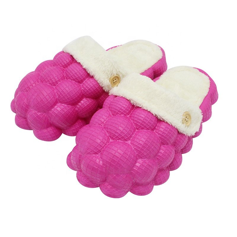 Dropshipping New Keep Warm At Home Women Bubble Slides Fluffy Slippers Winter Warm Fur Bubble Slipper