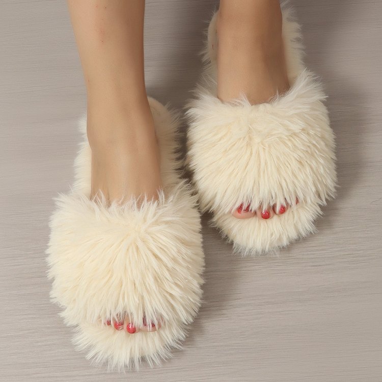 Fashionable Luxury Women's Memory Foam House Soft Fluffy Open Toe Indoor Plush Faux Fur Slides Slippers