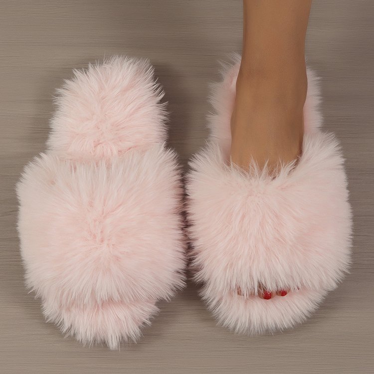 Fashionable Luxury Women's Memory Foam House Soft Fluffy Open Toe Indoor Plush Faux Fur Slides Slippers
