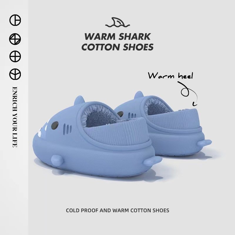 Newest Design Shark Shape Cover Heel Design EVA Soft Sole With Fur Indoor Shark Slipper For Man Ladies
