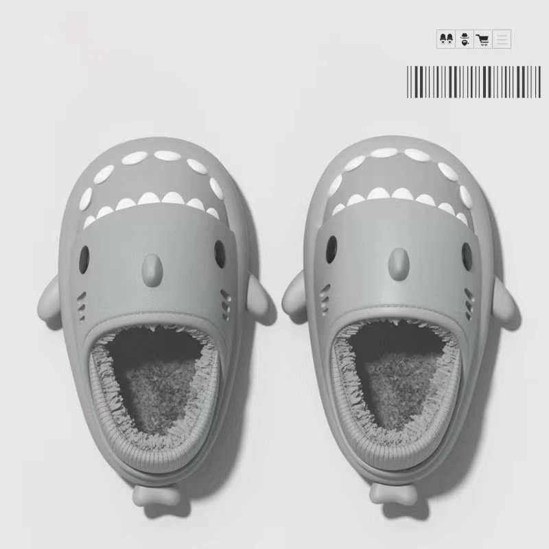Newest Design Shark Shape Cover Heel Design EVA Soft Sole With Fur Indoor Shark Slipper For Man Ladies