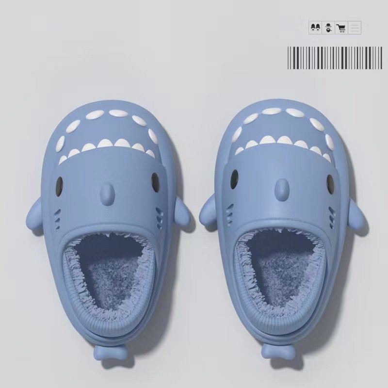 Newest Design Shark Shape Cover Heel Design EVA Soft Sole With Fur Indoor Shark Slipper For Man Ladies