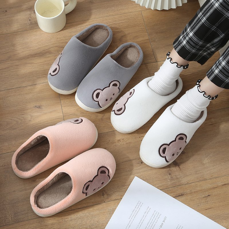 New Fashion Indoor Home Bed Cute Bear Design Plush Slides Slippers