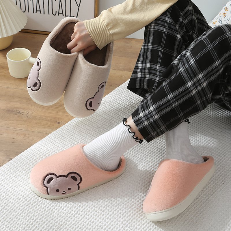New Fashion Indoor Home Bed Cute Bear Design Plush Slides Slippers