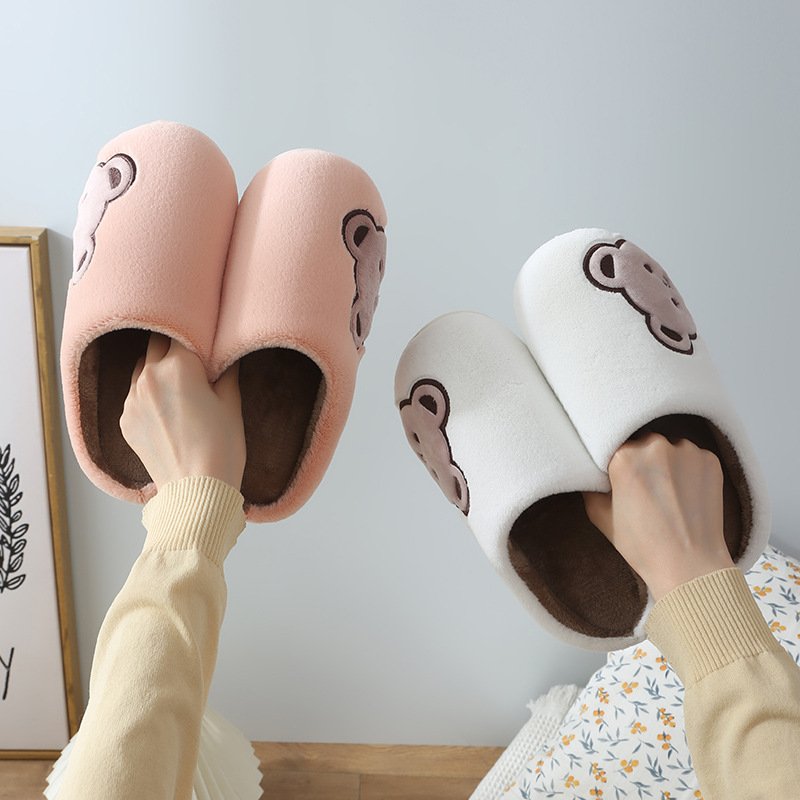 New Fashion Indoor Home Bed Cute Bear Design Plush Slides Slippers