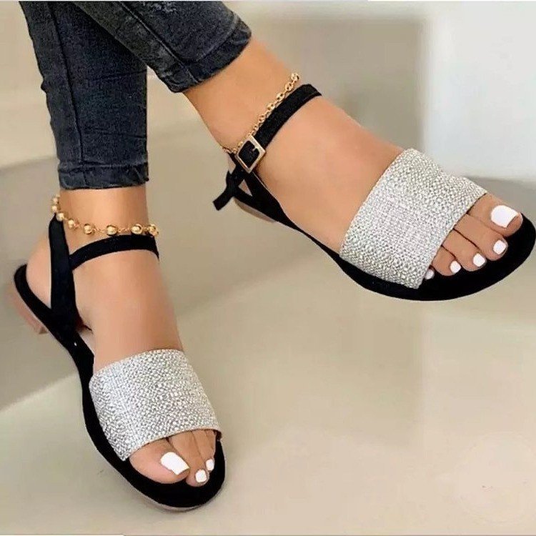Hot Selling Open Toe 35-43 Large Buckle Strap Women's Sandals Custom Slides Slippers Flat Sandals For Women And Ladies