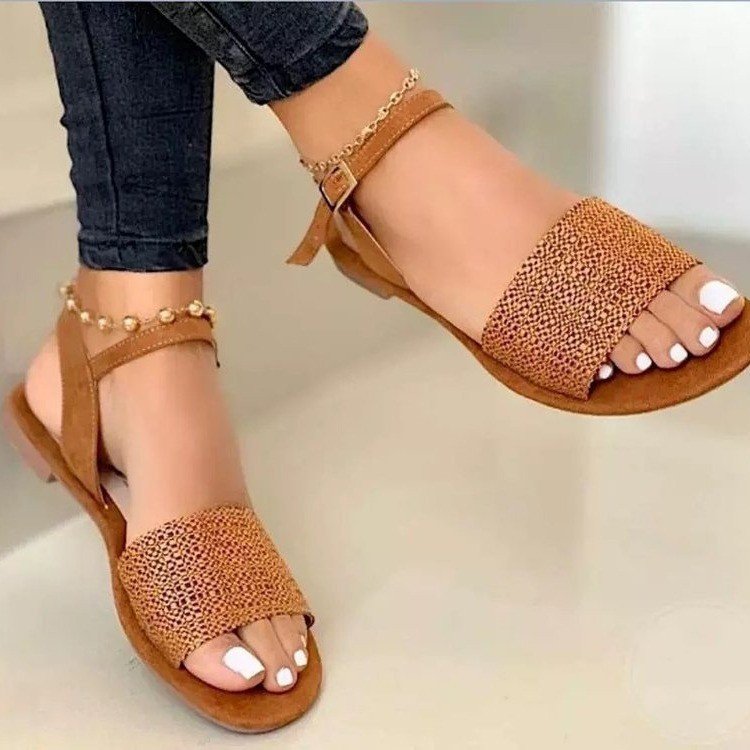 Hot Selling Open Toe 35-43 Large Buckle Strap Women's Sandals Custom Slides Slippers Flat Sandals For Women And Ladies