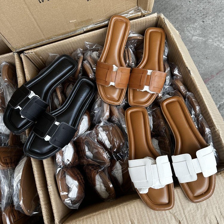 Splicing And Binding Design Sandals Femme 2024 New Casual Plus Size 36-41 Women's Slippers Flat Sandals For Women And Ladies