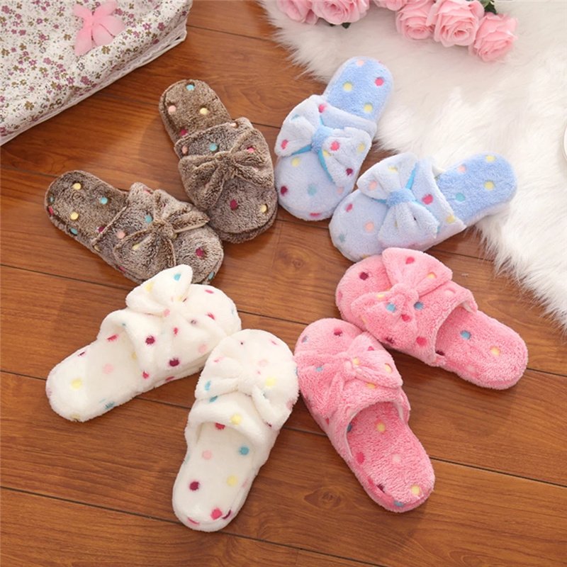 Women's Slippers New Bow Cotton Slippers Ladies Cute Winter Warm Indoor Non-Slip Home Shoe Cute House Slippers
