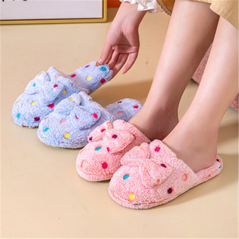 Women's Slippers New Bow Cotton Slippers Ladies Cute Winter Warm Indoor Non-Slip Home Shoe Cute House Slippers