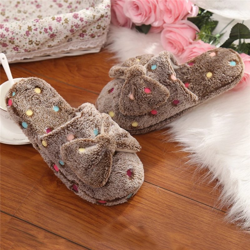 Women's Slippers New Bow Cotton Slippers Ladies Cute Winter Warm Indoor Non-Slip Home Shoe Cute House Slippers