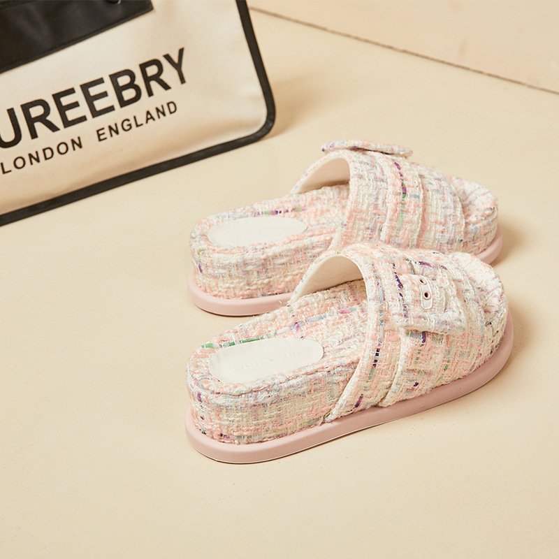 Hot Sale Breathable Comfort Beach Summer Woman Thick Heel Buckle Upper Slides Slippers