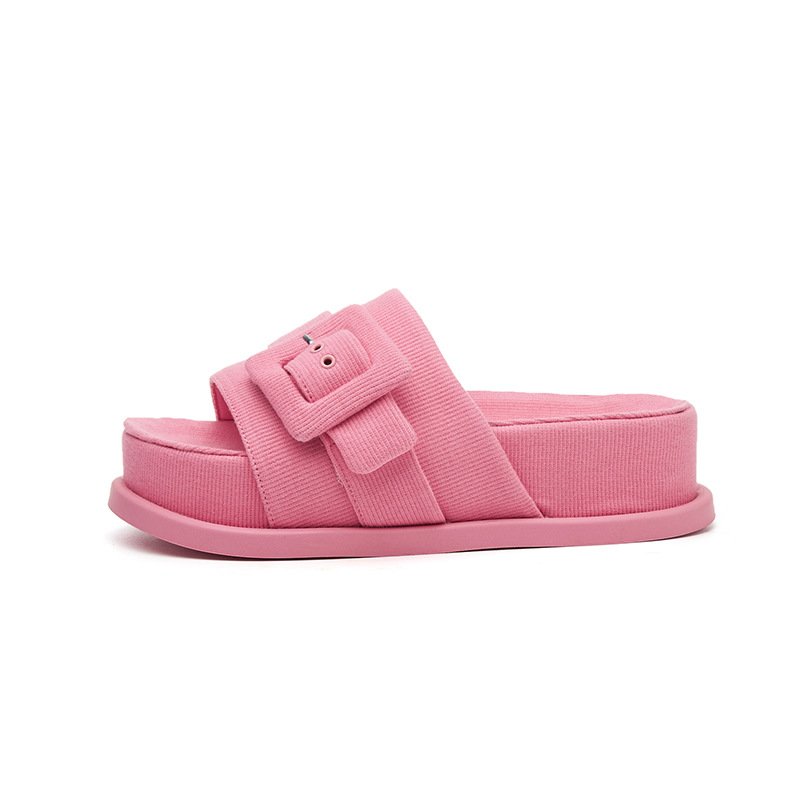 Hot Sale Breathable Comfort Beach Summer Woman Thick Heel Buckle Upper Slides Slippers