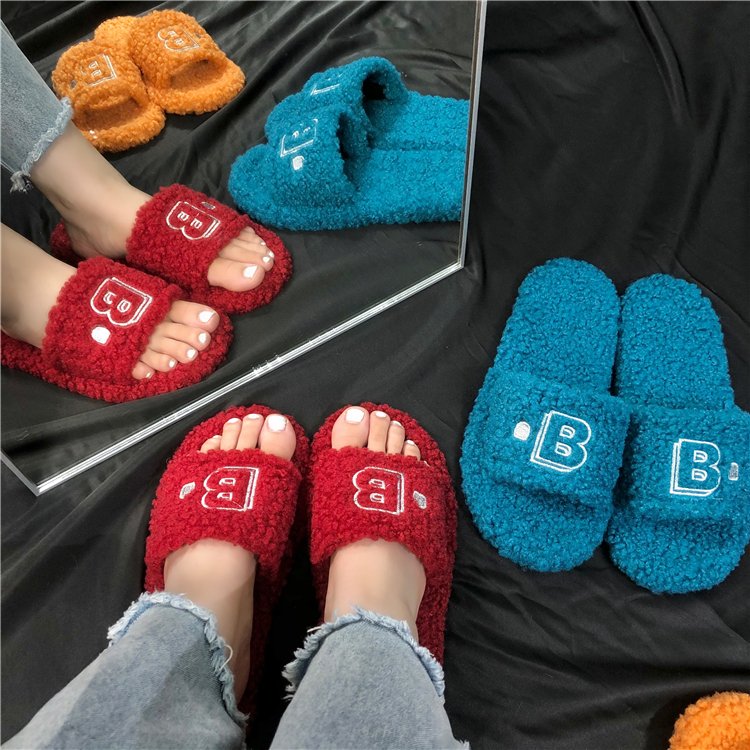 Custom Logo Customized Fashion Soft Women's Faux Fur Sexy Plush Ladies Women Fur Slides Slippers Sandals For Women