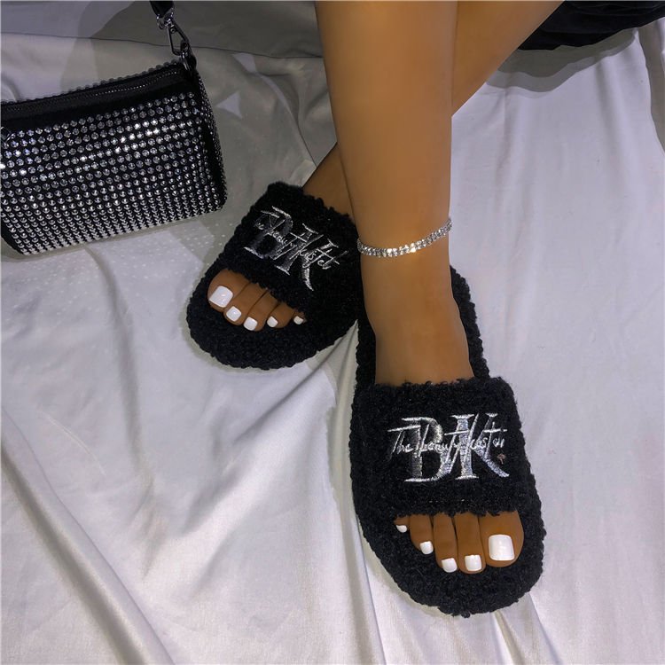 Custom Logo Customized Fashion Soft Women's Faux Fur Sexy Plush Ladies Women Fur Slides Slippers Sandals For Women