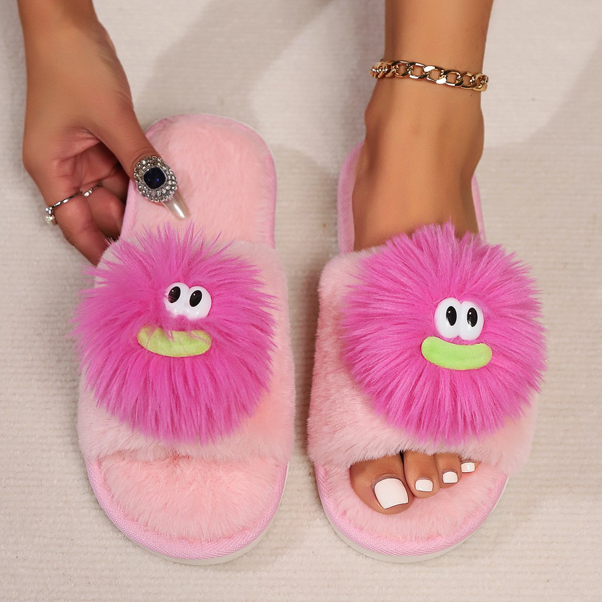 Winter fur shoes Indoor Soft Fur Slipper Indoor Warm Home Slippers Soft Bedroom Slippers