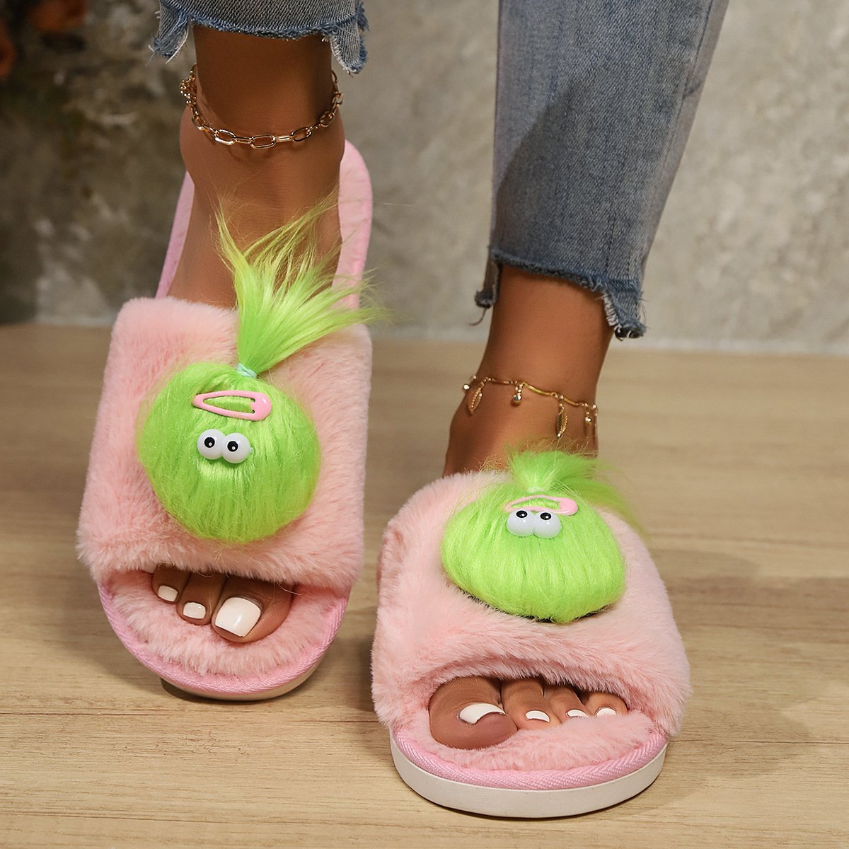 Winter fur shoes Indoor Soft Fur Slipper Indoor Warm Home Slippers Soft Bedroom Slippers