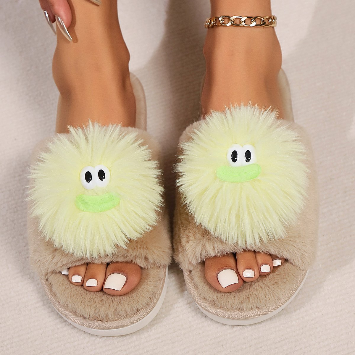 Winter fur shoes Indoor Soft Fur Slipper Indoor Warm Home Slippers Soft Bedroom Slippers