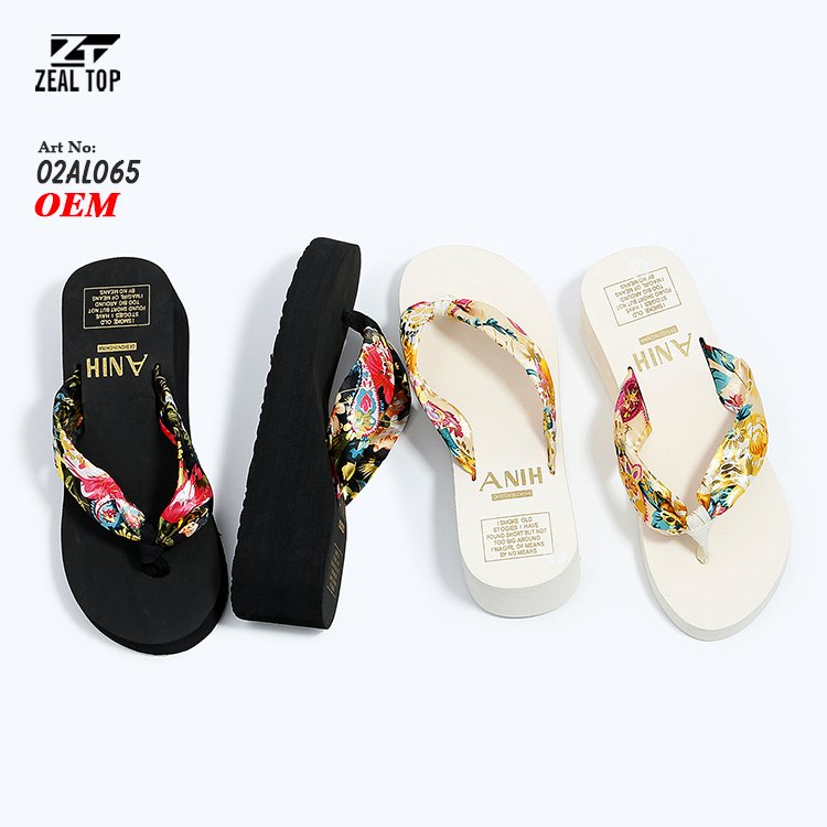 Summer flip flops Custom silk upper Womens High Heel Platform Shoes Non Slip Beach Slippers Wedge Flip Flop slippers