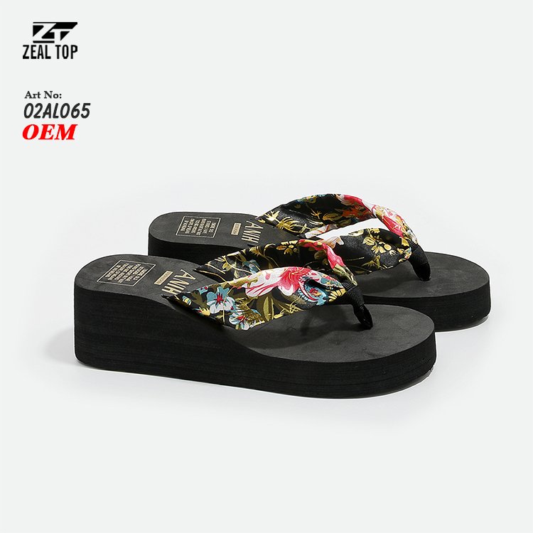 Summer flip flops Custom silk upper Womens High Heel Platform Shoes Non Slip Beach Slippers Wedge Flip Flop slippers